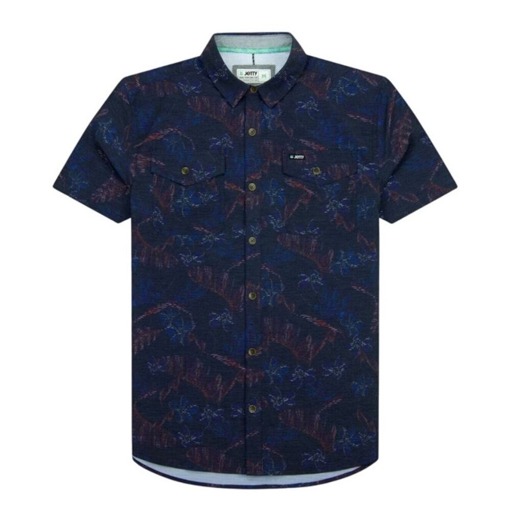 JETTY OYSTEX Men's Large Shirt Short Sleeve Blue Red Outdoor Hiking Quick Dry